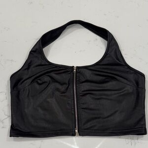 Black Halter Zip-Up Top